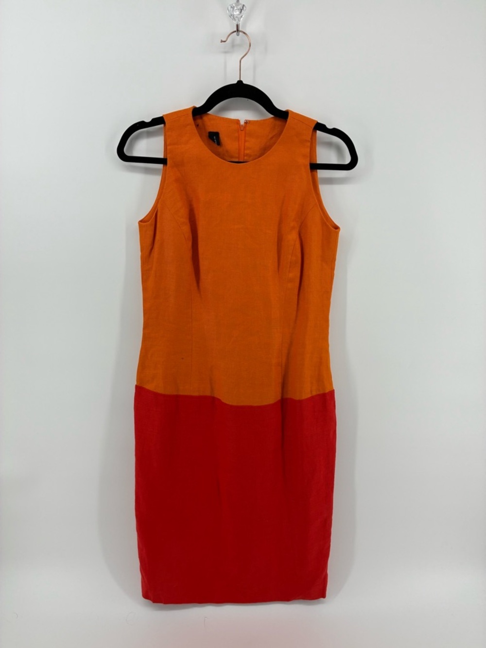 Colorblock 100% Linen Orange and Red Sleeveless Sheath Dress